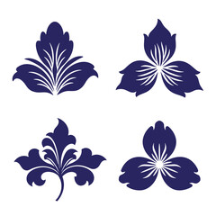 Elegant floral vector designs featuring detailed leaf and flower arrangements in dark blue