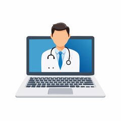 A doctor uses a laptop to research medical information online