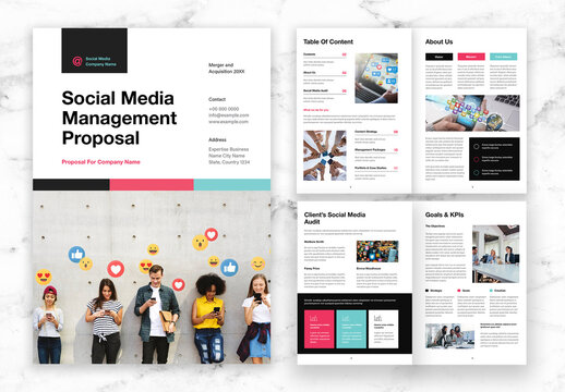 Blue And Pink Social Media Management Proposal 