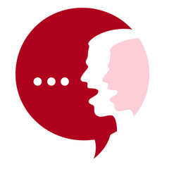 Speech bubble with talking faces and communication symbol