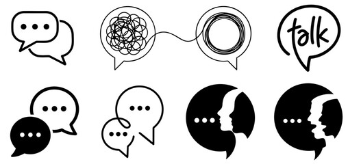 Set of communication and dialogue icons, chat bubbles and talk symbols