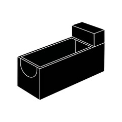 Black and white illustration of a bathtub with a raised headrest