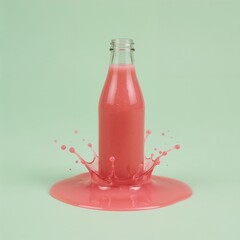 Pink Drink Splashing from Glass Bottle