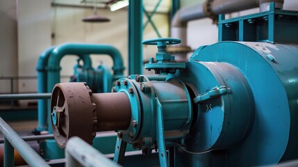 Centrifugal pump with a metallic silver and black body, installed in an industrial facility or water treatment plant to transfer liquids like water, oil, or chemicals