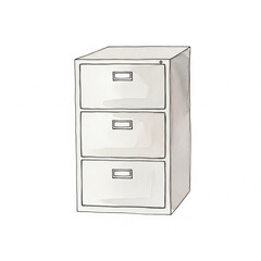 Filing cabinet, simple watercolor, hand drawn, white background