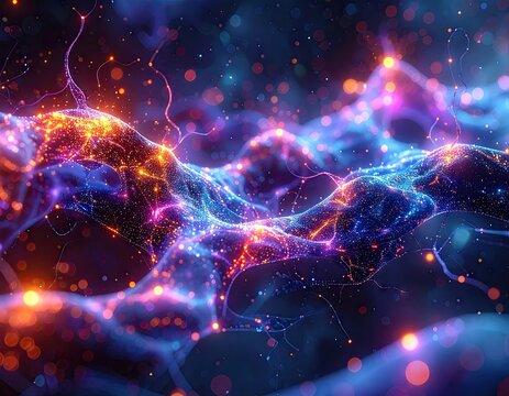 Abstract Futuristic Neural Network Interface Glowing Web