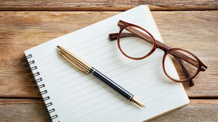 Notebook glasses pen still life