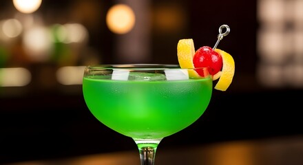 A tangy, citrus-forward cocktail with a vibrant green hue.