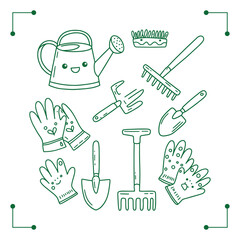 Gardening tools and accessories set.