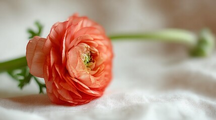 Peach colored ranunculus flower close up