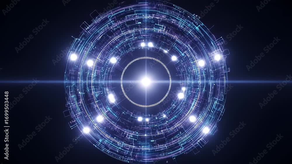 Poster glowing abstract circular pattern with complex lines and bright center light effect