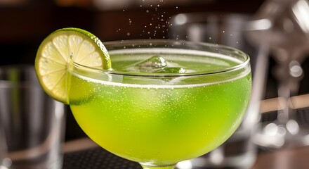 A tangy, citrus-forward cocktail with a vibrant green hue.