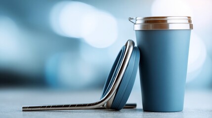 Reusable coffee cup with straw