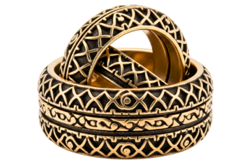 Vintage gold armillary sphere ring that unfolds into a ball isolated on a transparent background