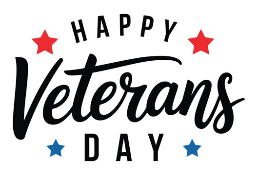 Happy veterans day graphic with stars and patriotic lettering - Powered by Adobe