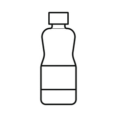 Simple outline of a modern plastic bottle with label area and cap white background