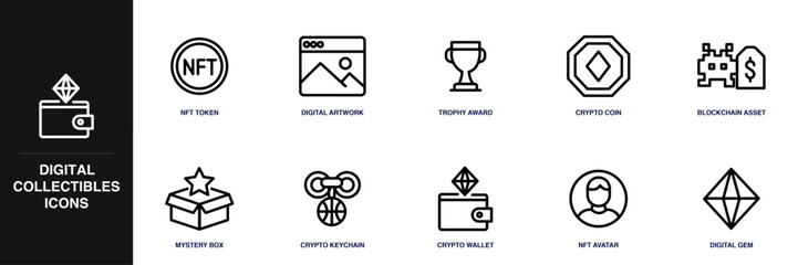 Naklejka premium Digital Collectibles Line Icon Set