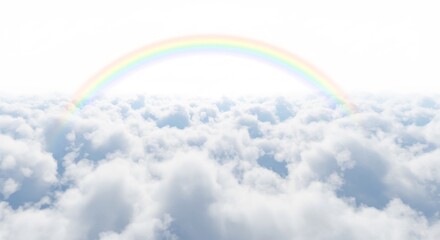 Arc en ciel doux sur nuages blancs lumineux paysage serein. AI Generated