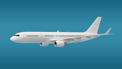 White Two-Engine Passenger Jet Plane Flying High in the Sky side view