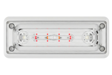 Rectangular surface-mount emergency LED strobe light bar isolated on a transparent background