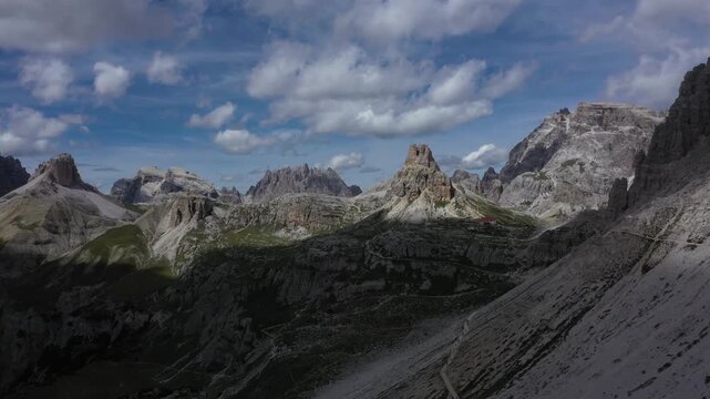 aerial view of dolomite mountains at tre cime