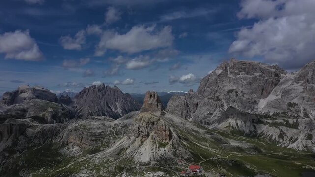 aerial view of dolomite mountains at tre cime