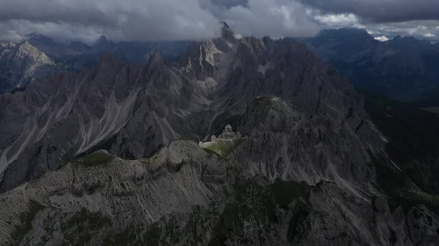 aerial view of dolomite mountains at tre cime