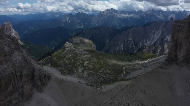 aerial view of dolomite mountains at tre cime
