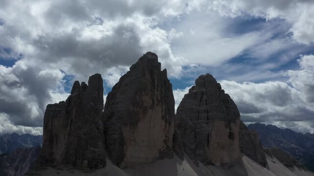 aerial view of dolomite mountains at tre cime