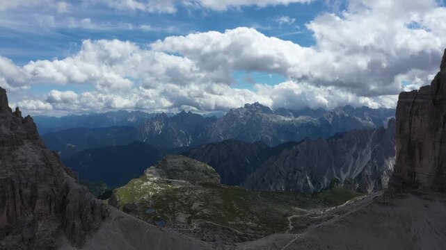 aerial view of dolomite mountains at tre cime