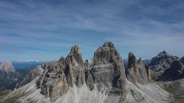aerial view of dolomite mountains at tre cime