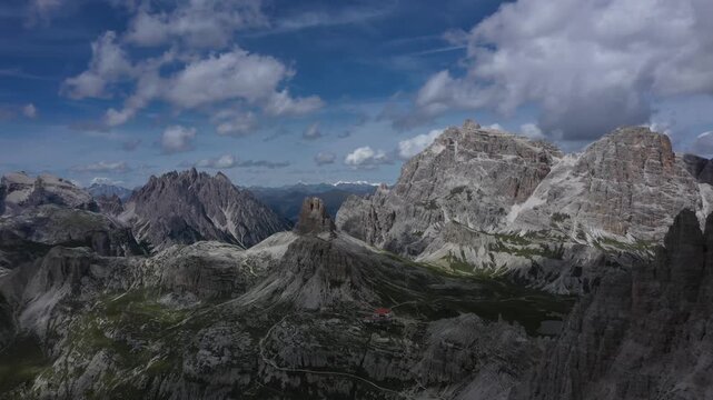aerial view of dolomite mountains at tre cime