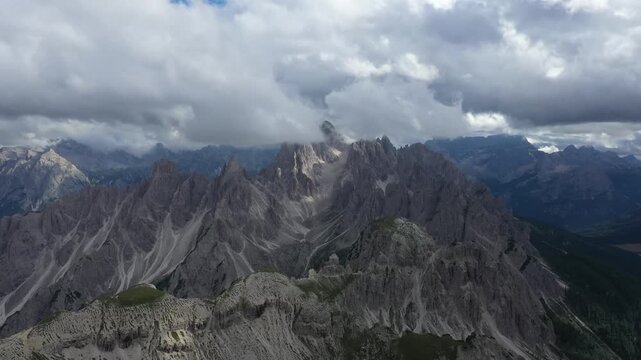 aerial view of dolomite mountains at tre cime