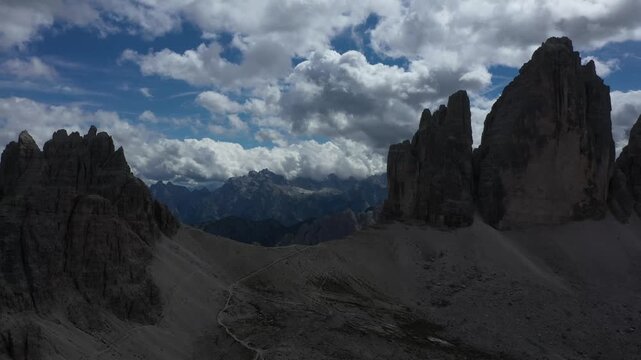 aerial view of dolomite mountains at tre cime