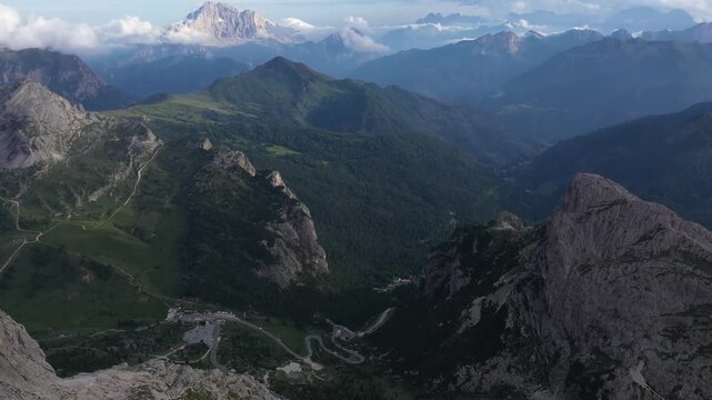 aerial, drone view from lagazuoi, dolomites