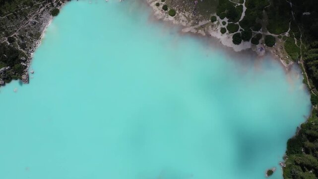 aerial view of sorapis lake in the dolomites