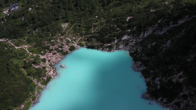 aerial view of sorapis lake in the dolomites