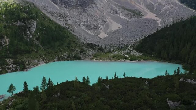 aerial view of sorapis lake in the dolomites