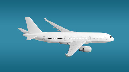 Obraz premium Two-Engine White Passenger Jet Plane in Flight side view high angle