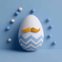 Easter egg with mustache on blue background