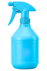 Blue plastic spray bottle isolated on a transparent background