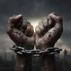 Hands Breaking Chains Symbolizing Freedom and Rights 