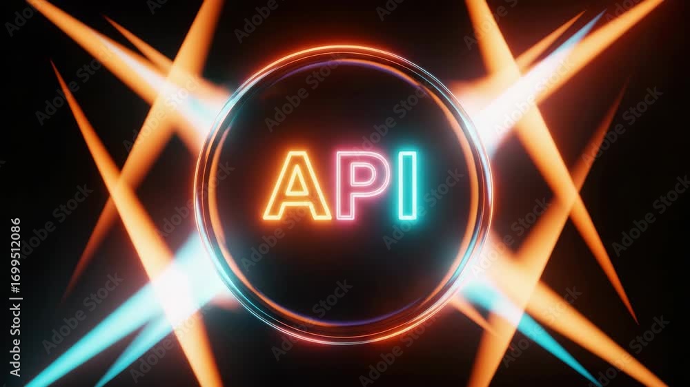 Poster glowing api sign with neon lights on dark backdrop, an api visual representation. api sign shines br
