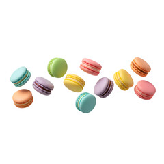 Obraz premium Pastel Macarons in Motion on white background