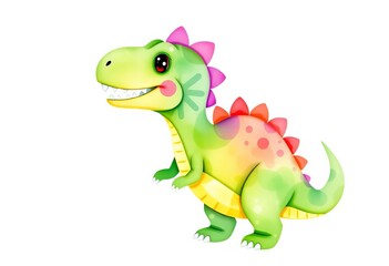 Adorable watercolor T-Rex dinosaur, playful whimsical style, kids clipart, retro, cartoon