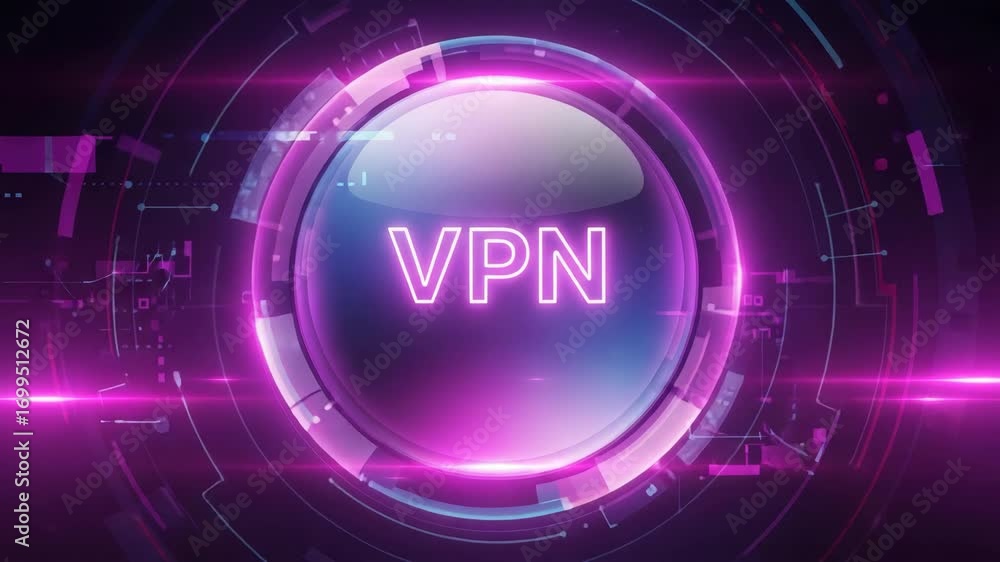 Poster shining virtual private network with neon text on sphere. concept shining virtual private network wi