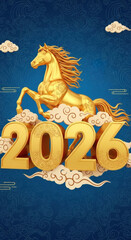 2026 Year of the Horse vertical poster material
