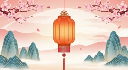 National style lanterns and landscape artistic conception
