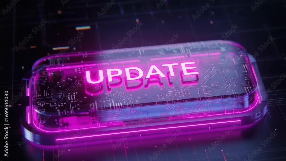 Poster modern update process displayed on glowing interface with futuristic technology. update now, system 