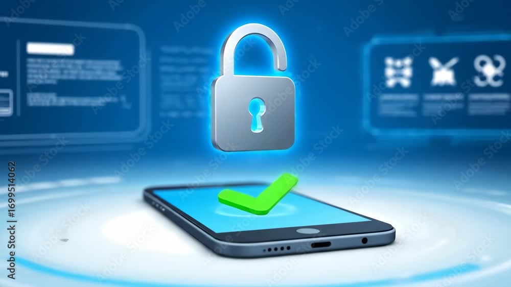 Aufkleber mobile phone digital lock icon with green check mark symbolizing secure access verification and auth